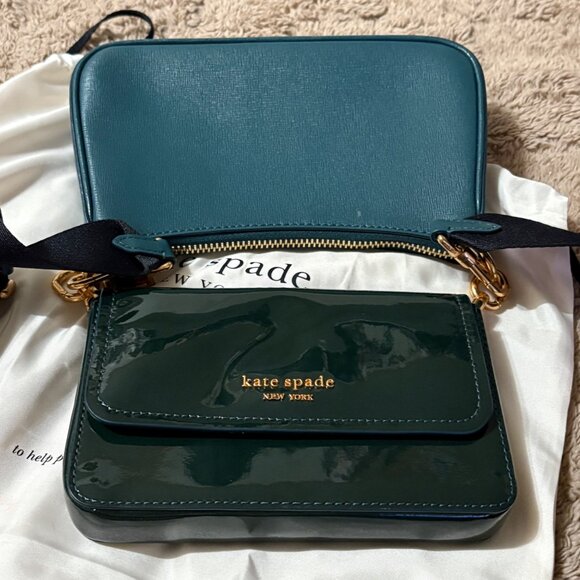 Kate Spade Double Up Patent Leather Crossbody Bag In Green & Teal Adj Strap - Picture 4 of 16